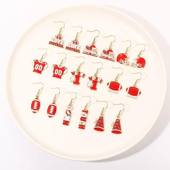 Football Earrings Bulk 9 Pairs Dangle Touch Down Helmet Team Spirit Jewelry - Picture 2 of 6